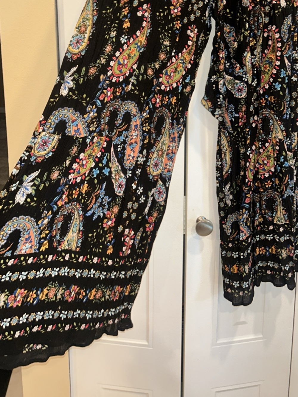 Bila Black Paisley Floral Long-Sleeve Wide-Leg Jumpsuit